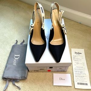 Christian Dior 100MM Fabric Slingback - BLACK 39.5